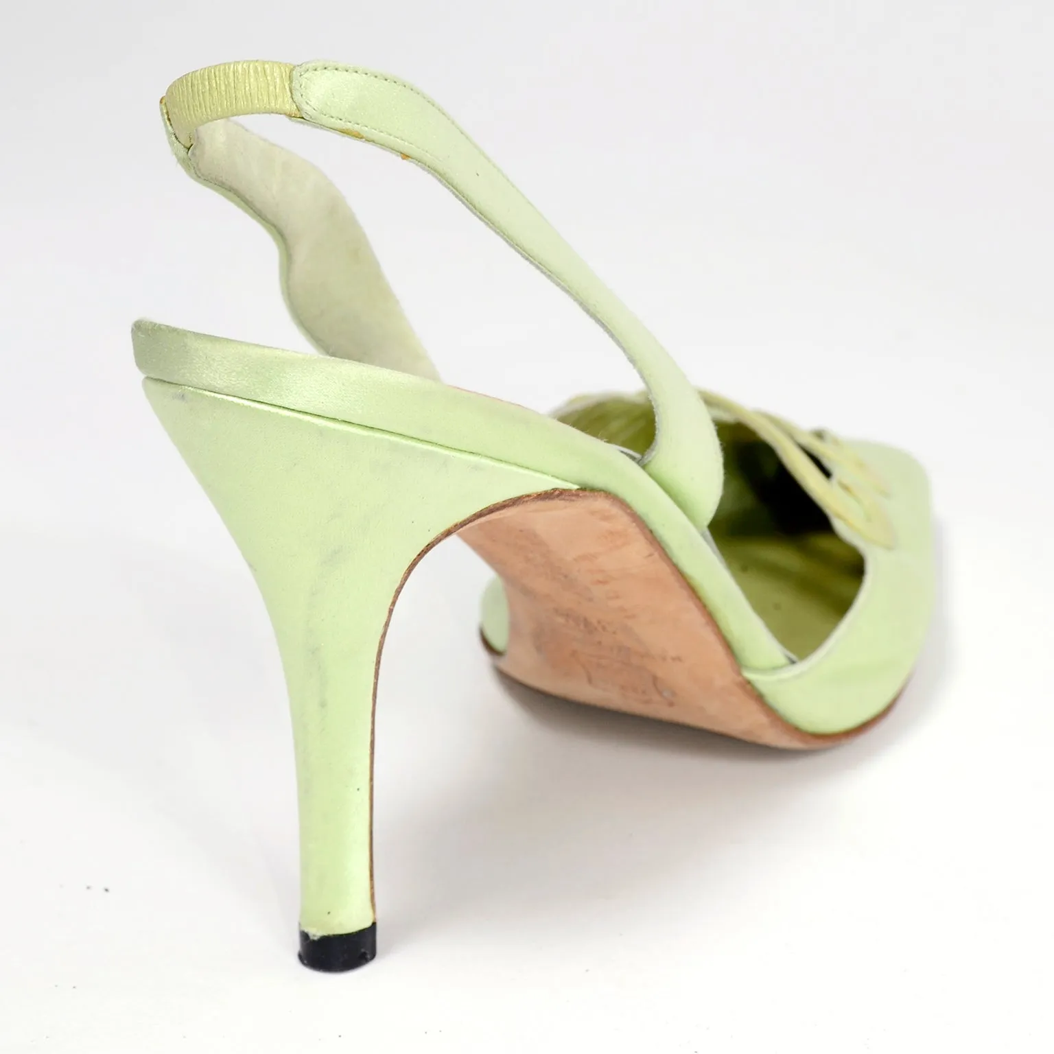 1990s Manolo Blahnik Green Carolyne Slingback Heels w/ Swirls Size 37.5