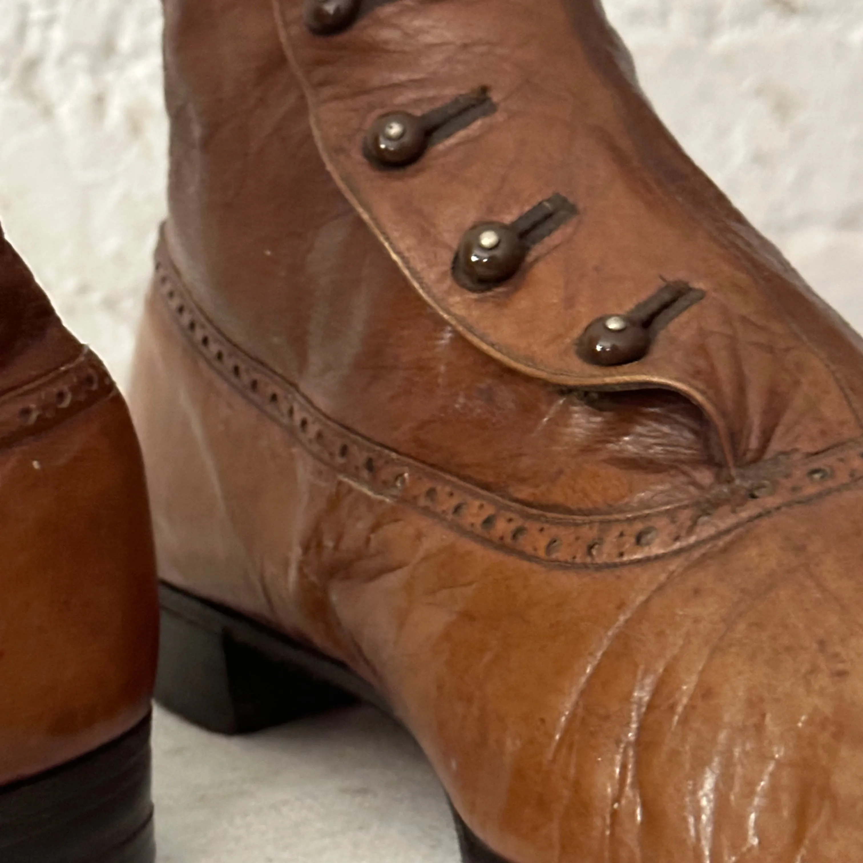 19th Century France Custom Leather Ankle Button Boots