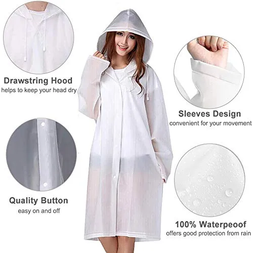 2 Piece Rain Ponchos for Adults - Reusable - White