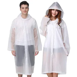 2 Piece Rain Ponchos for Adults - Reusable - White