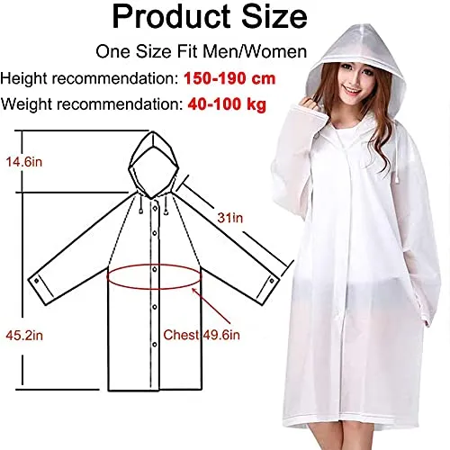 2 Piece Rain Ponchos for Adults - Reusable - White