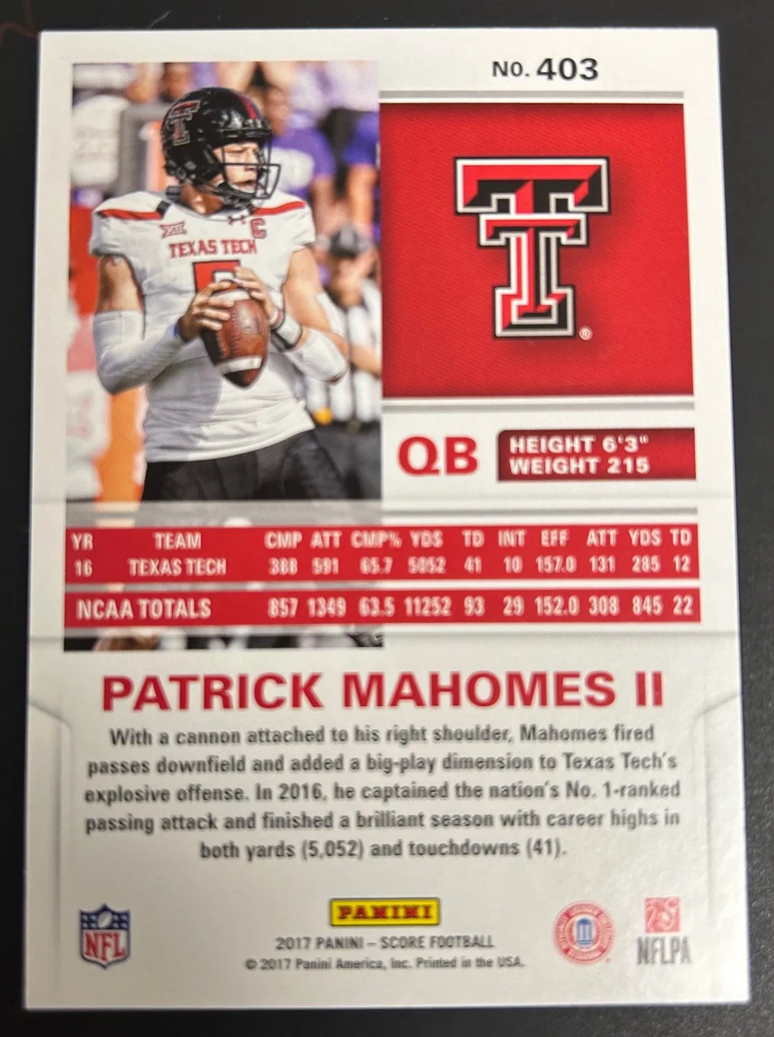 2017 Score #403 Patrick Mahomes II RC