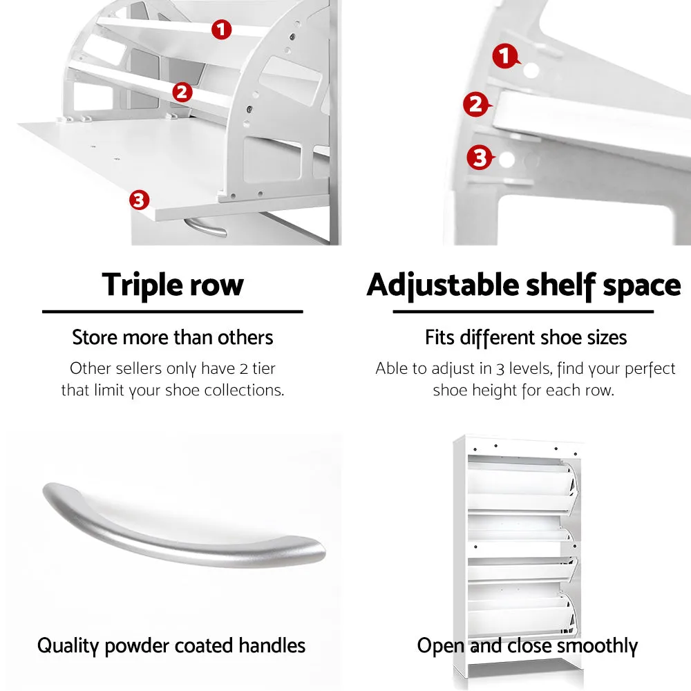 3-Tier Adjustable Shoe Cabinet, 36 Pairs, White - Artiss