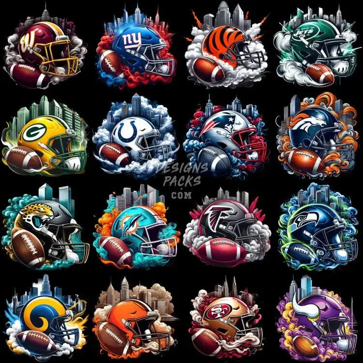 32 Football Teams HELMET SMOKES Designs Bundle PNG