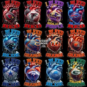 32 I Bleed Heart Football Teams Designs Bundle PNG