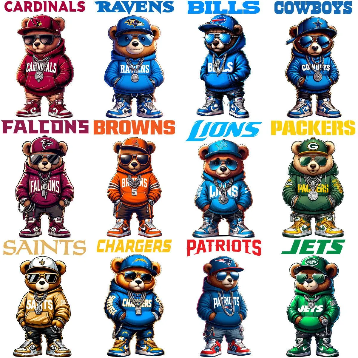 32 Teddy Bear Swag Football Designs Bundle PNG