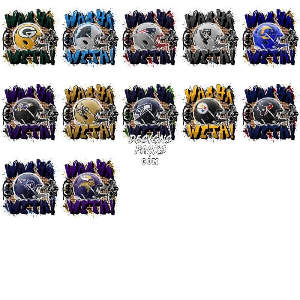 32 WHO YA WITH Football Teams Designs Bundle PNG