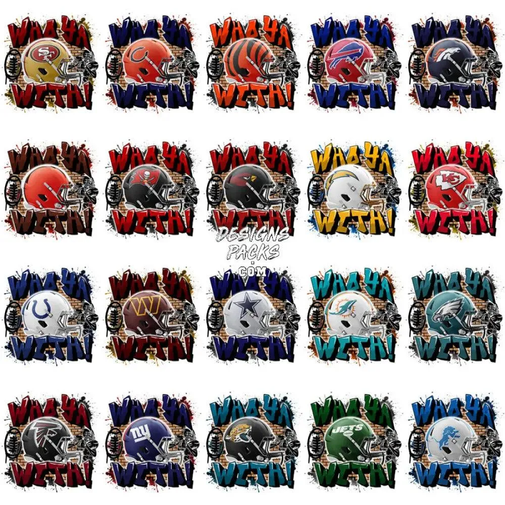 32 WHO YA WITH Football Teams Designs Bundle PNG