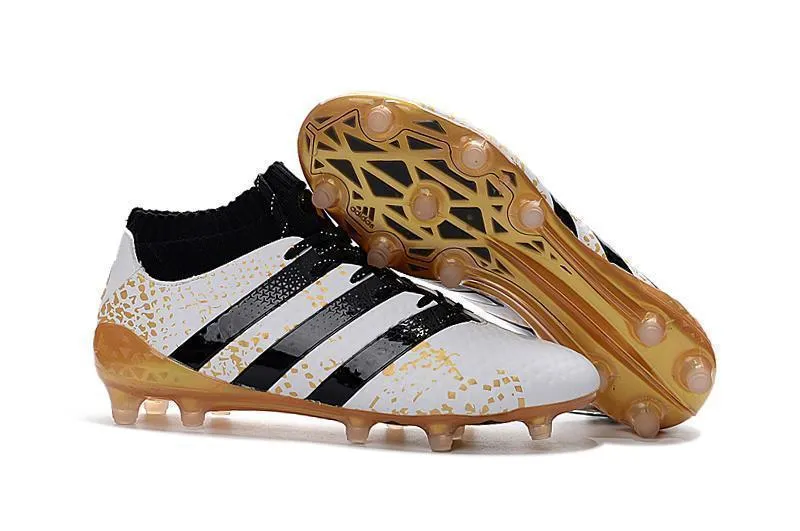 Adidas ACE 16.1 Primeknit FG/AG Soccer Cleats  White Black Gold Metallic