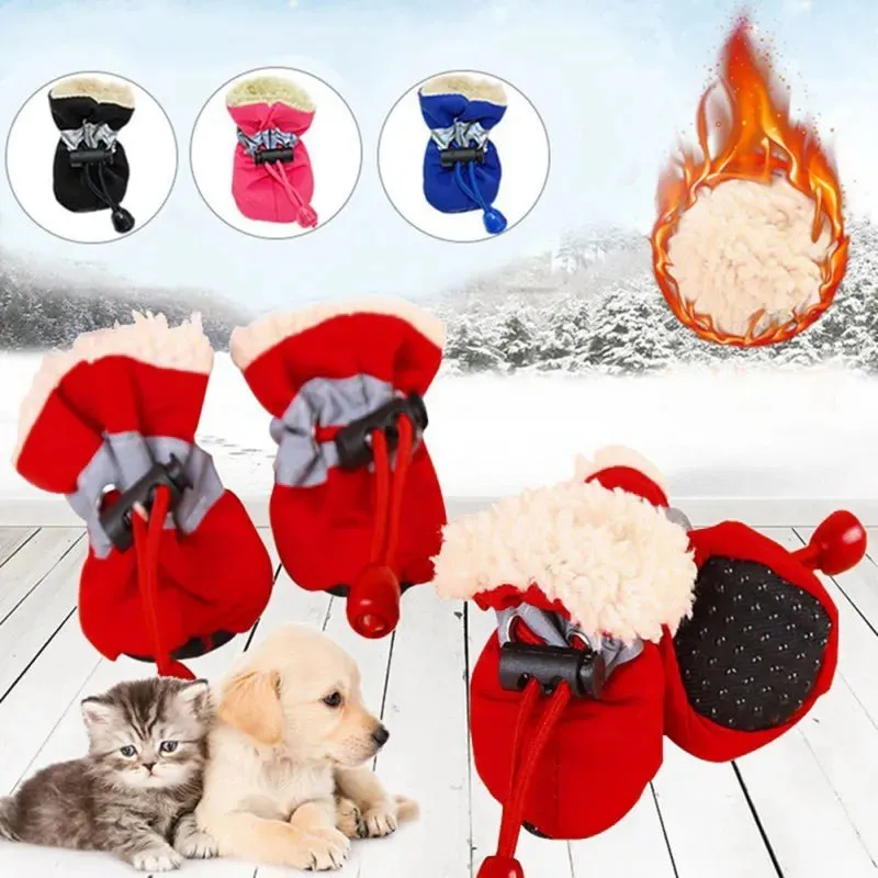 AnniePaw 4 Pcs Anti-Skid Puppy Shoes - Soft-Soled Winter Boots