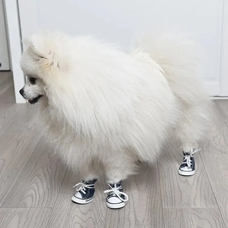 AnniePaw 4 Pcs Denim Dog Shoes - Waterproof Breathable Sneakers