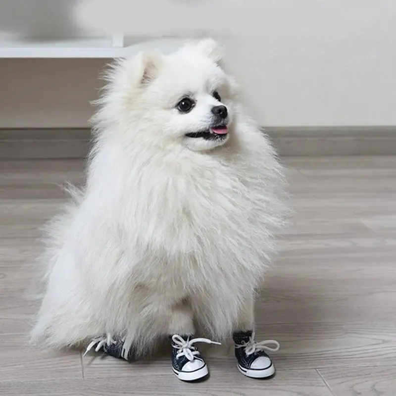 AnniePaw 4 Pcs Denim Dog Shoes - Waterproof Breathable Sneakers