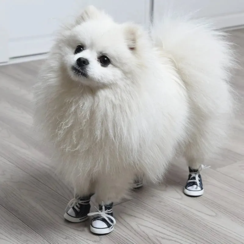 AnniePaw 4 Pcs Denim Dog Shoes - Waterproof Breathable Sneakers