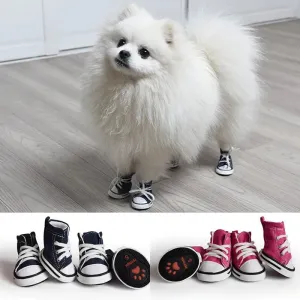 AnniePaw 4 Pcs Denim Dog Shoes - Waterproof Breathable Sneakers