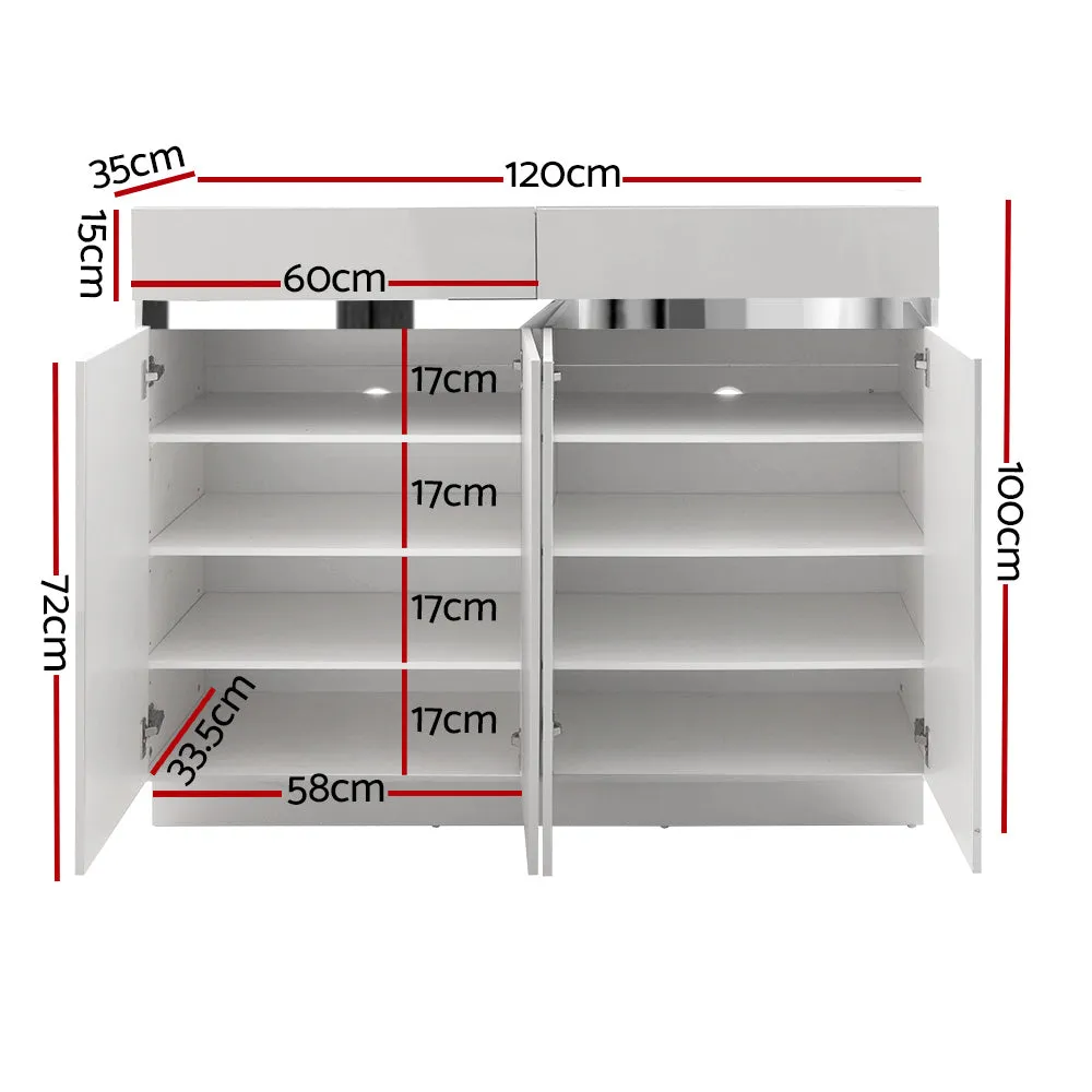 Artiss 120cm Shoe Cabinet Shoes Storage Rack High Gloss Cupboard White Drawers