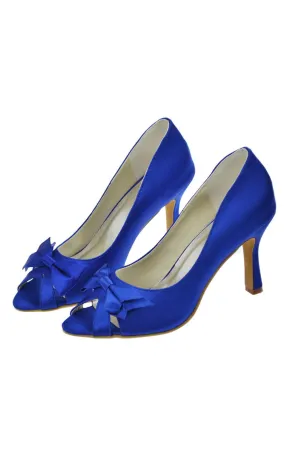 Beautiful Handmade Royal Blue High Heel Peep Toe Shoes For Wedding S62