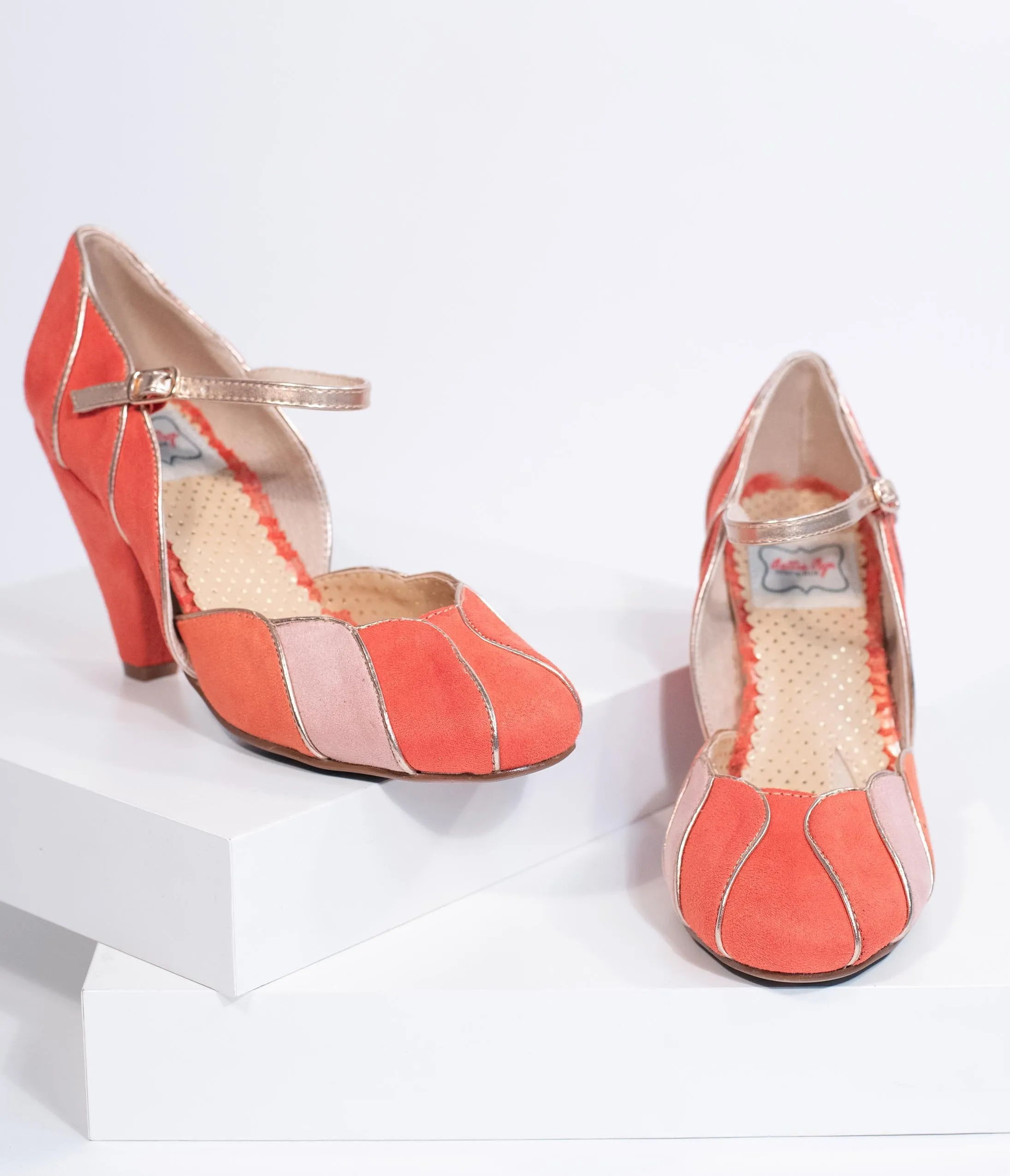 Bettie Page 1950s Peach Pink Suede Kathryn Heels