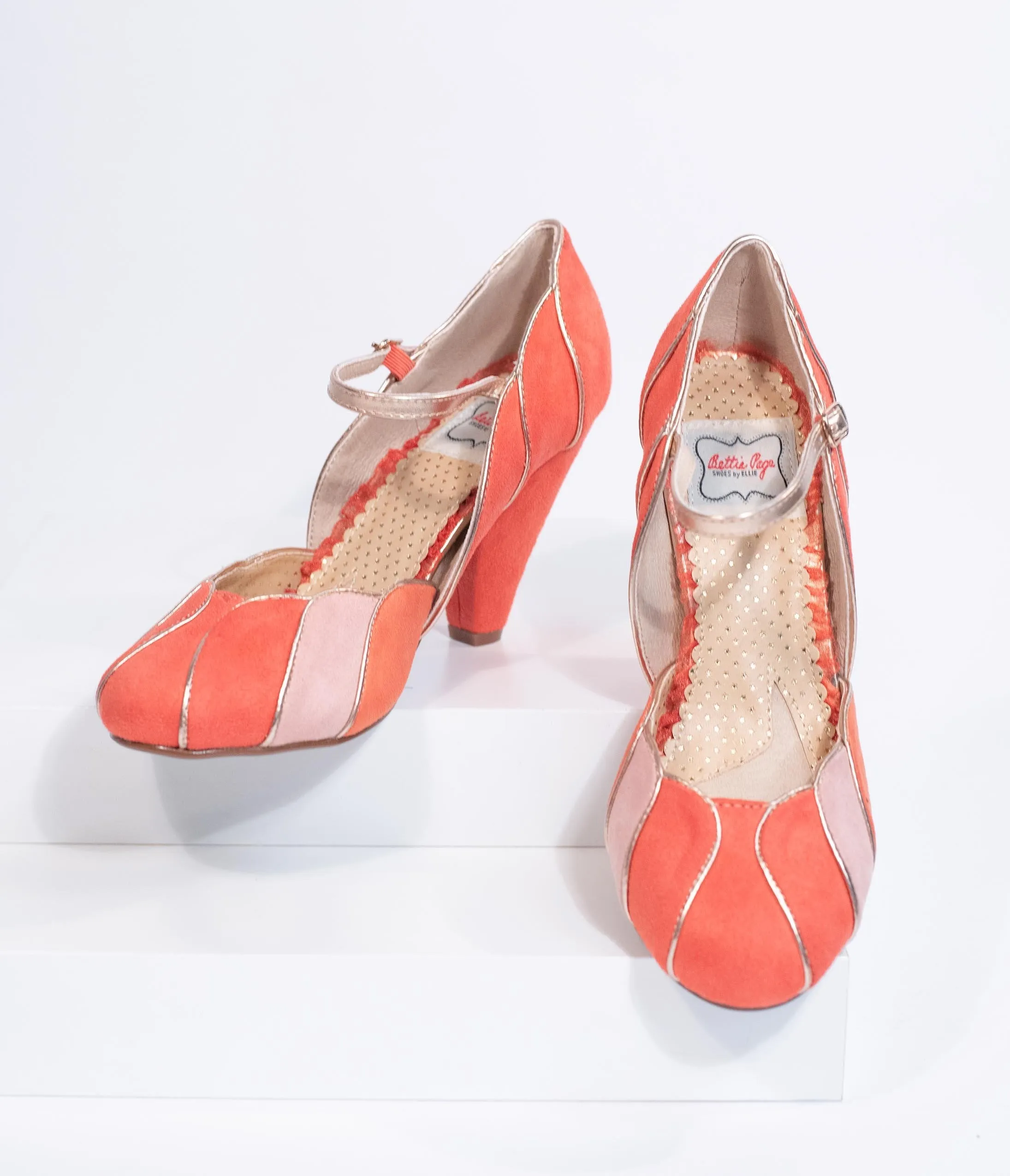 Bettie Page 1950s Peach Pink Suede Kathryn Heels