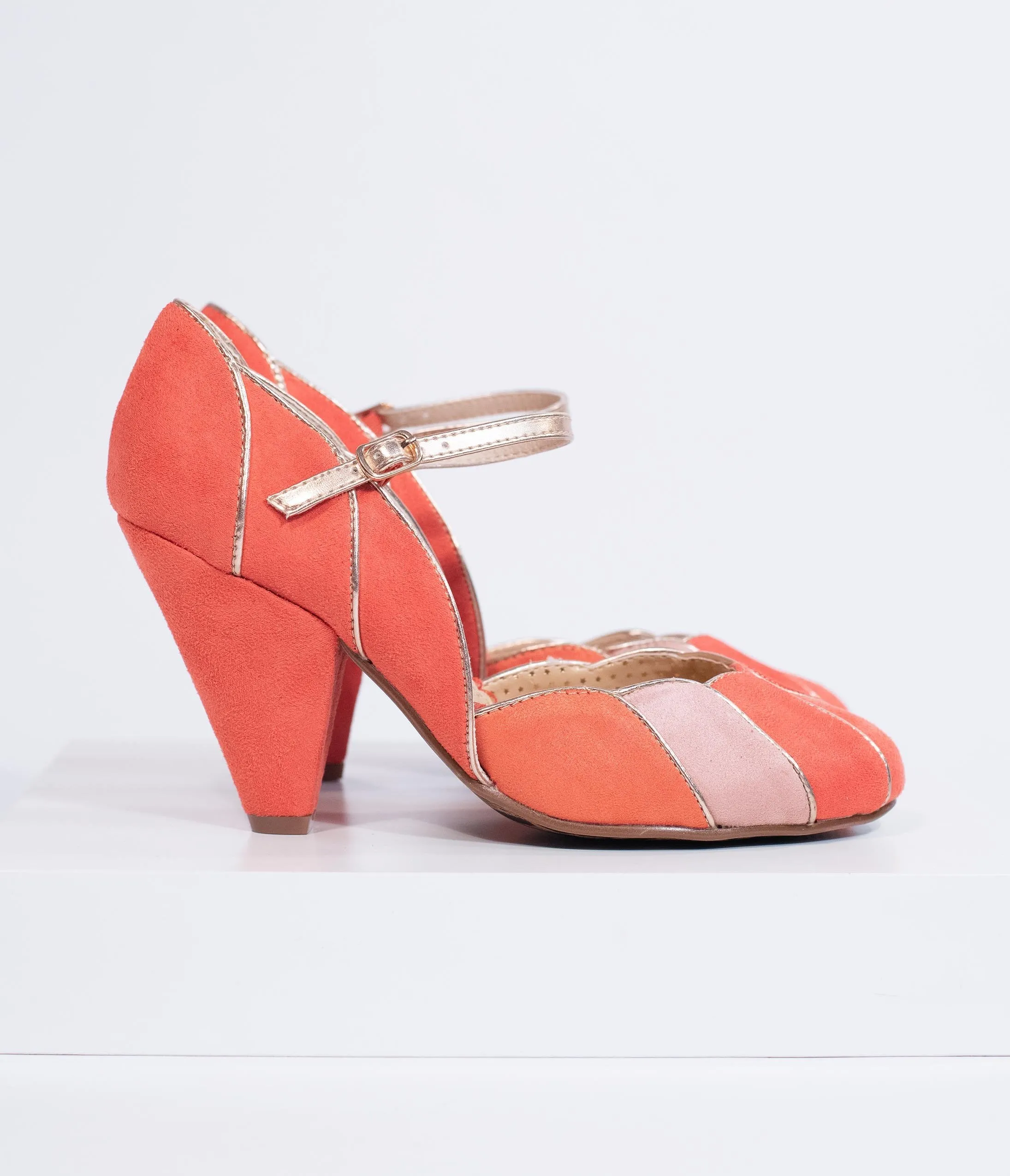 Bettie Page 1950s Peach Pink Suede Kathryn Heels