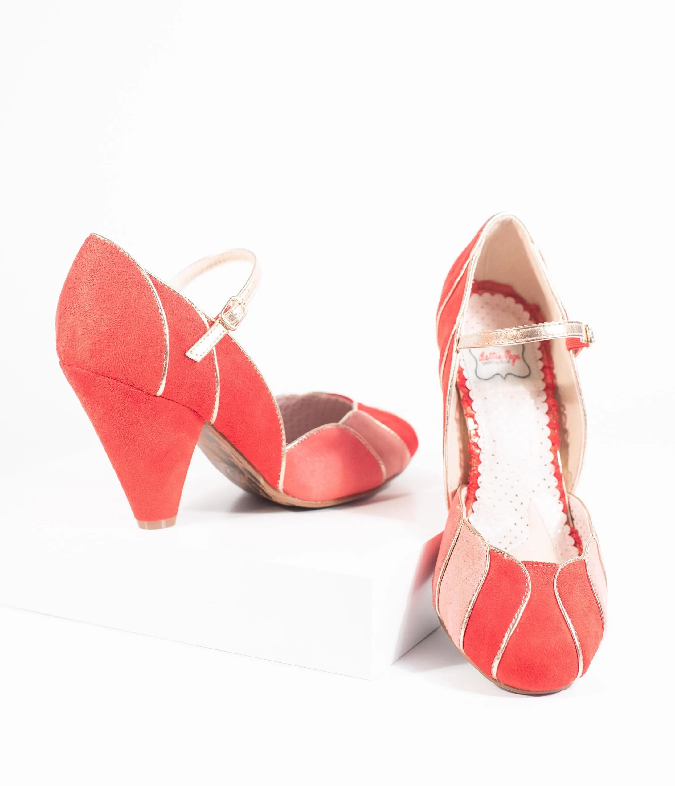 Bettie Page 1950s Red Suede Kathryn Heels