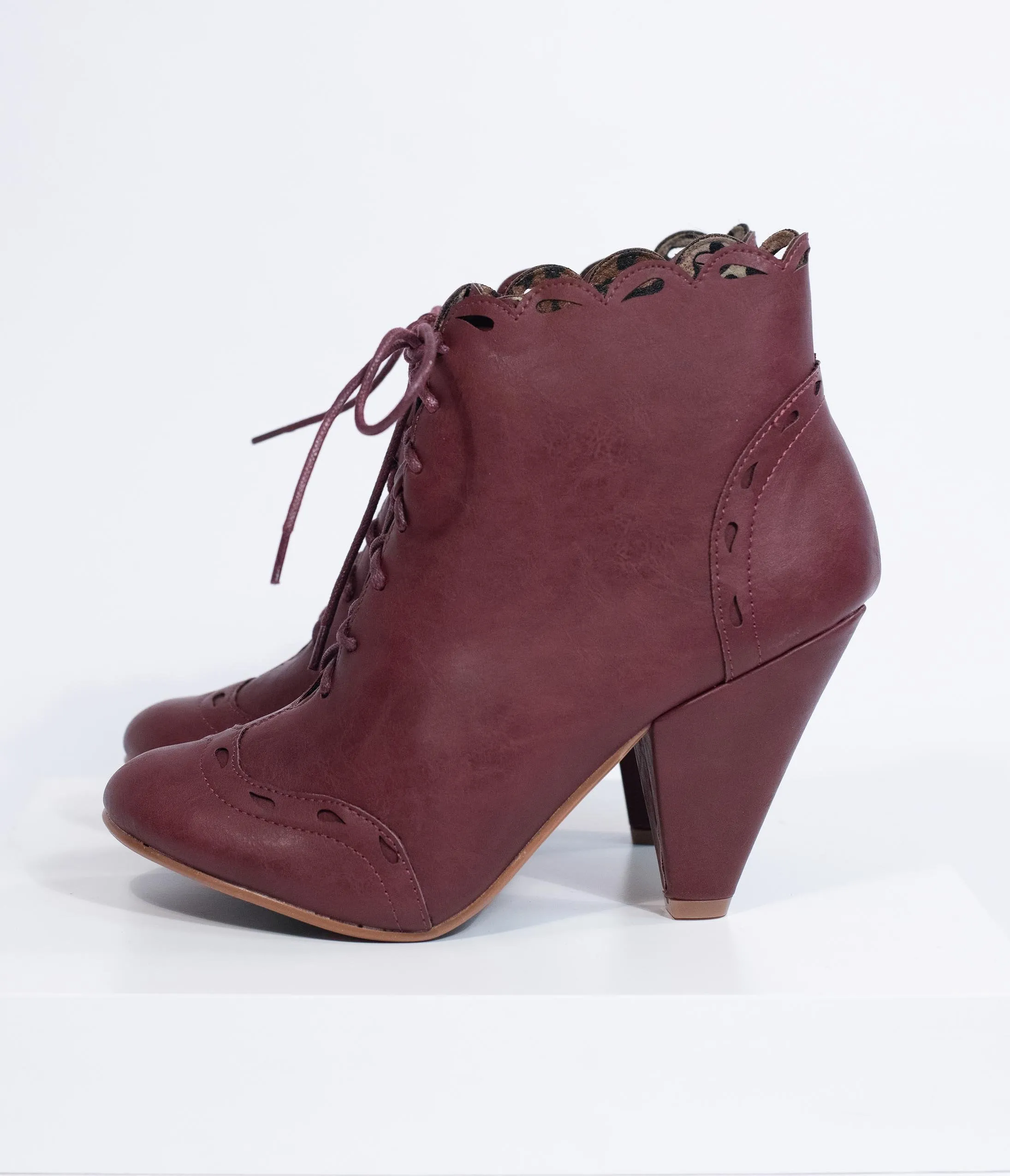 Bettie Page Burgundy Leatherette Eddie Lace Up Booties