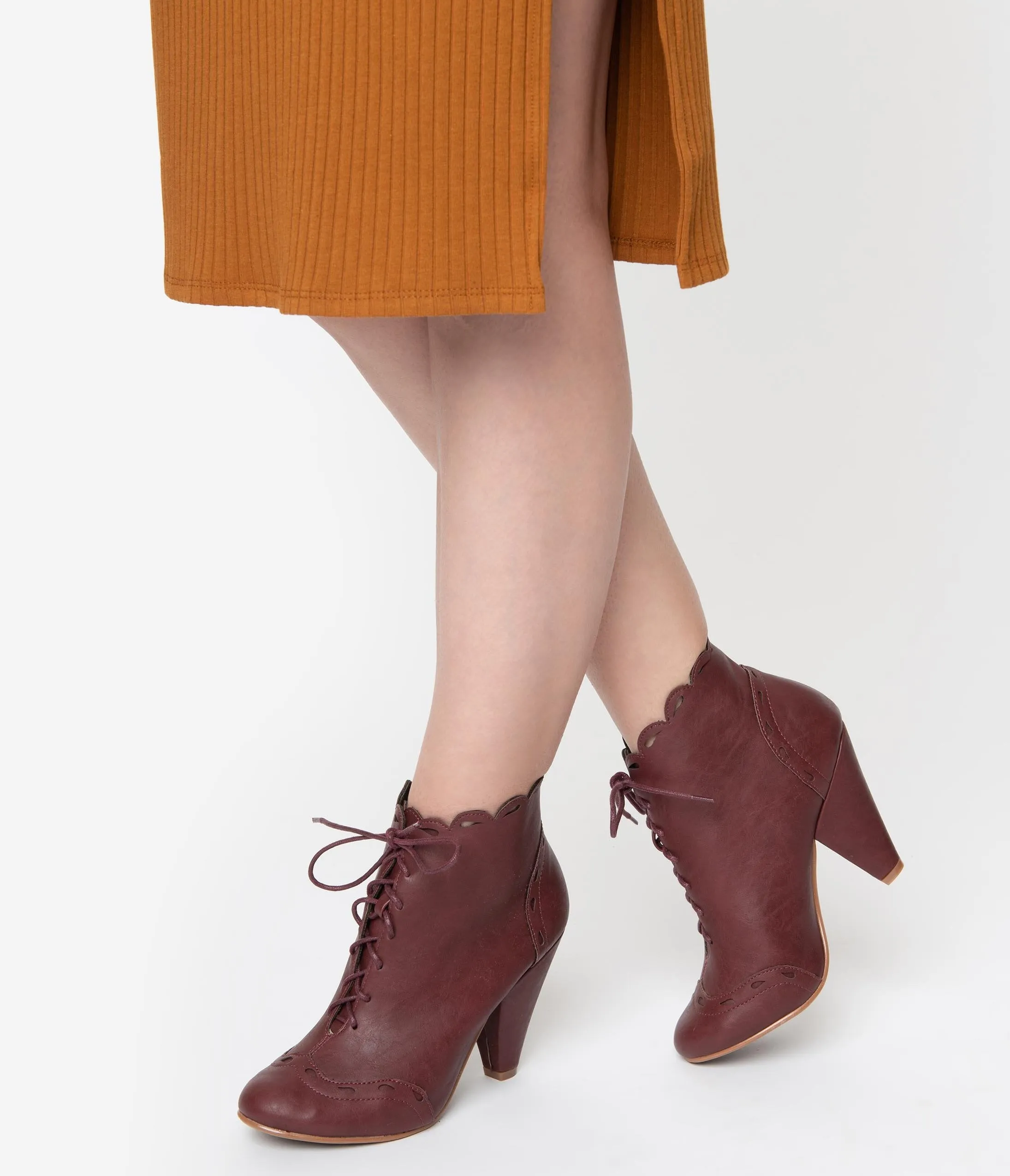 Bettie Page Burgundy Leatherette Eddie Lace Up Booties