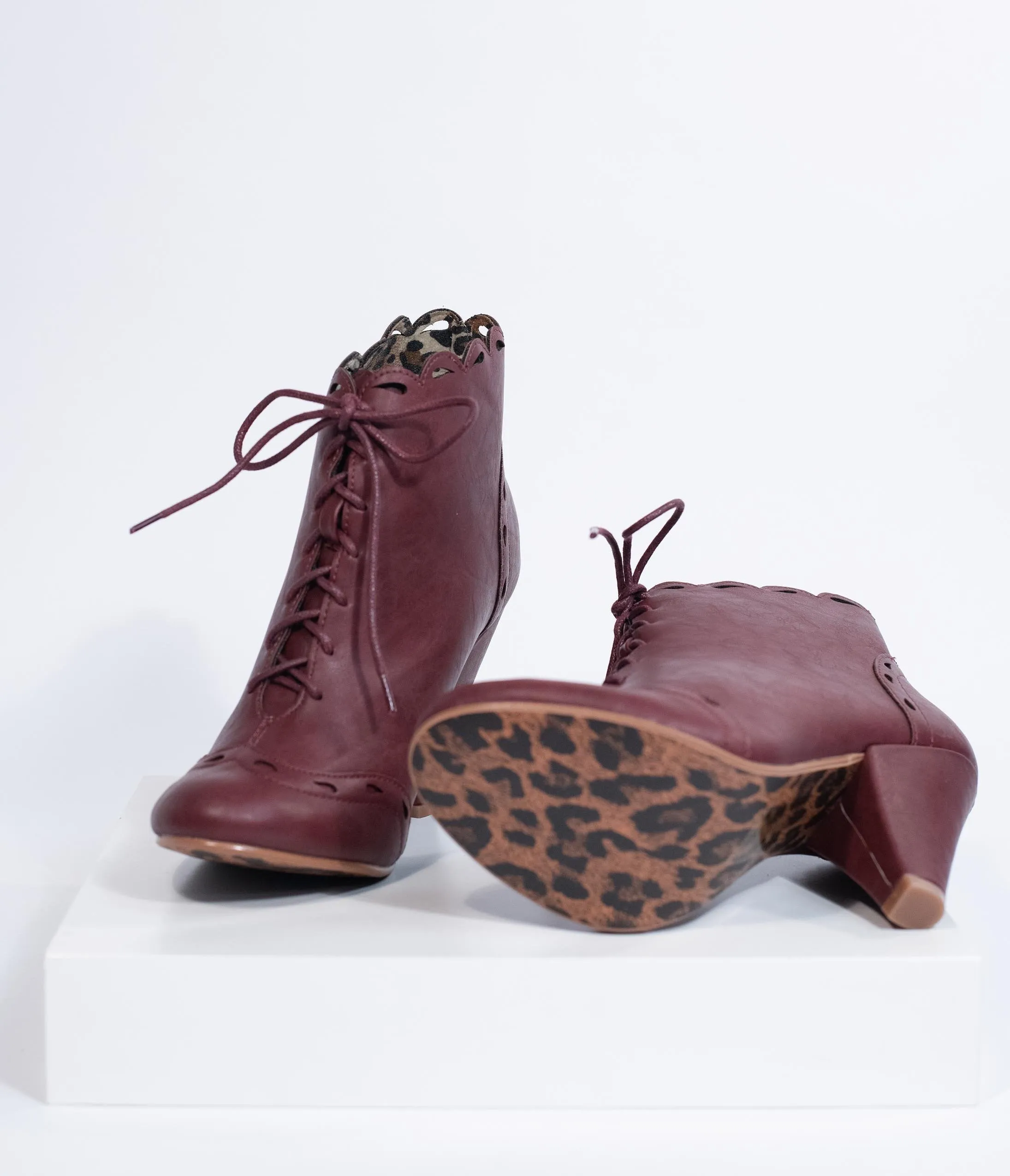 Bettie Page Burgundy Leatherette Eddie Lace Up Booties