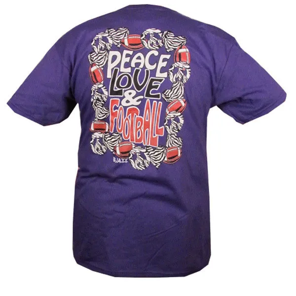 Bjaxx Peace Love Football Zebra Purple Sports Girlie Bright T Shirt