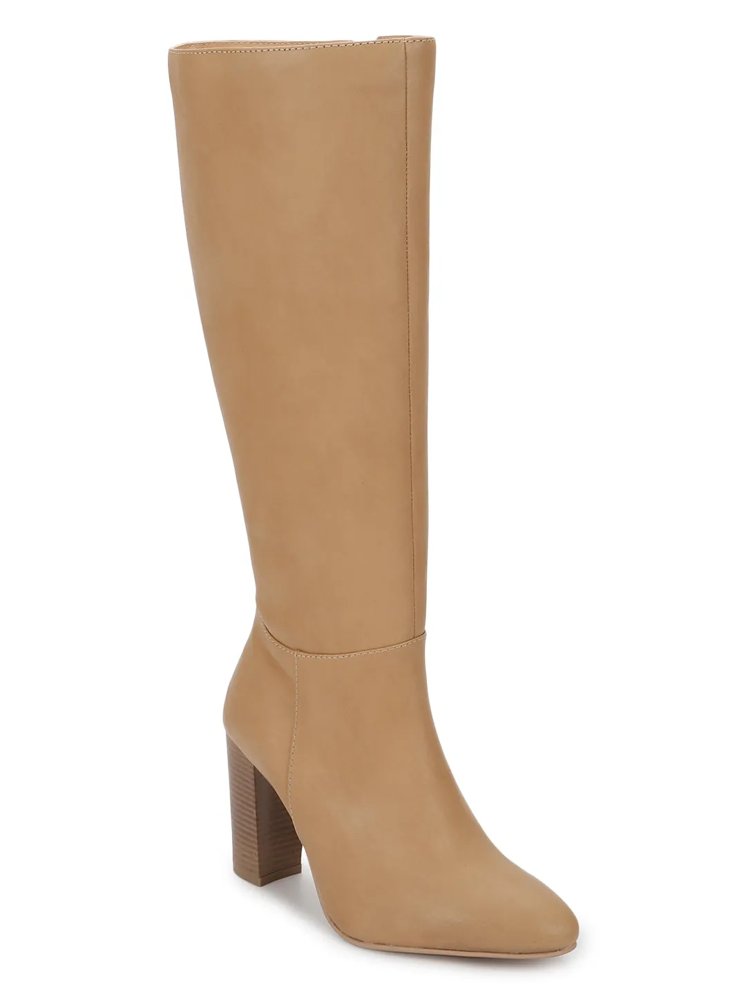 Camel PU Block Long Boots (TC-ST-1288-CAM)