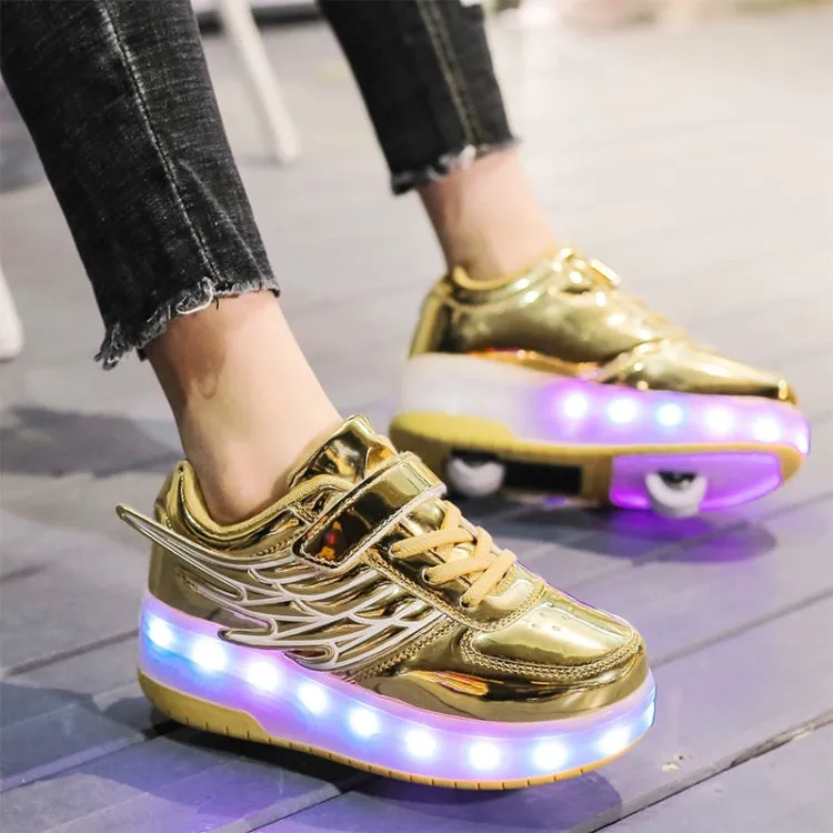 CD03 LED Double Wheel Wing Roller Skating Shoes, Size : 39(Gold)