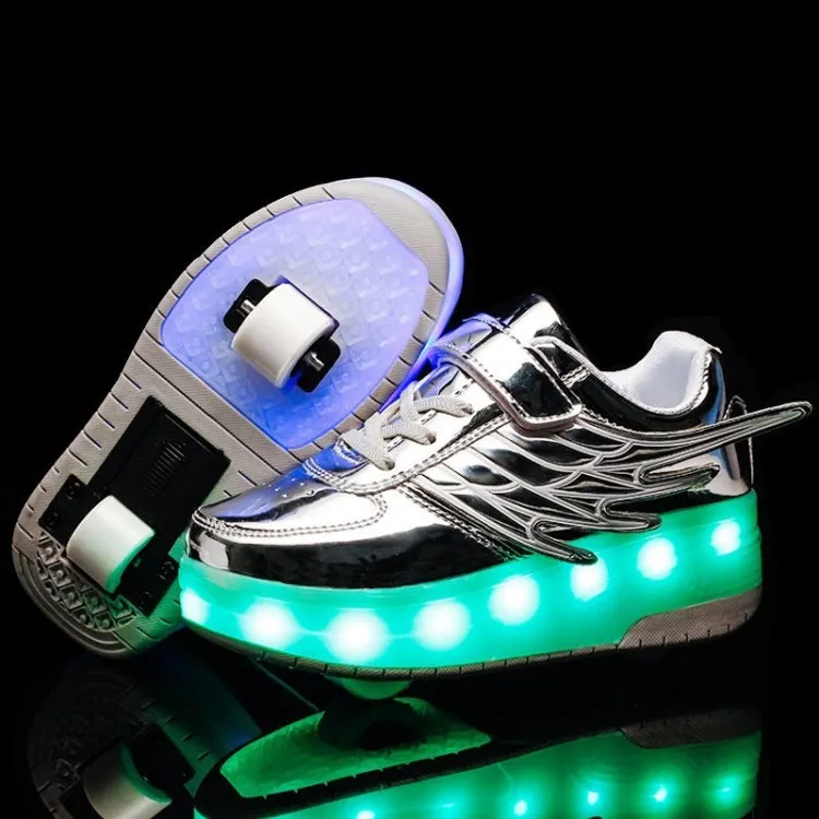 CD03 LED Double Wheel Wing Roller Skating Shoes, Size : 39(Silver)