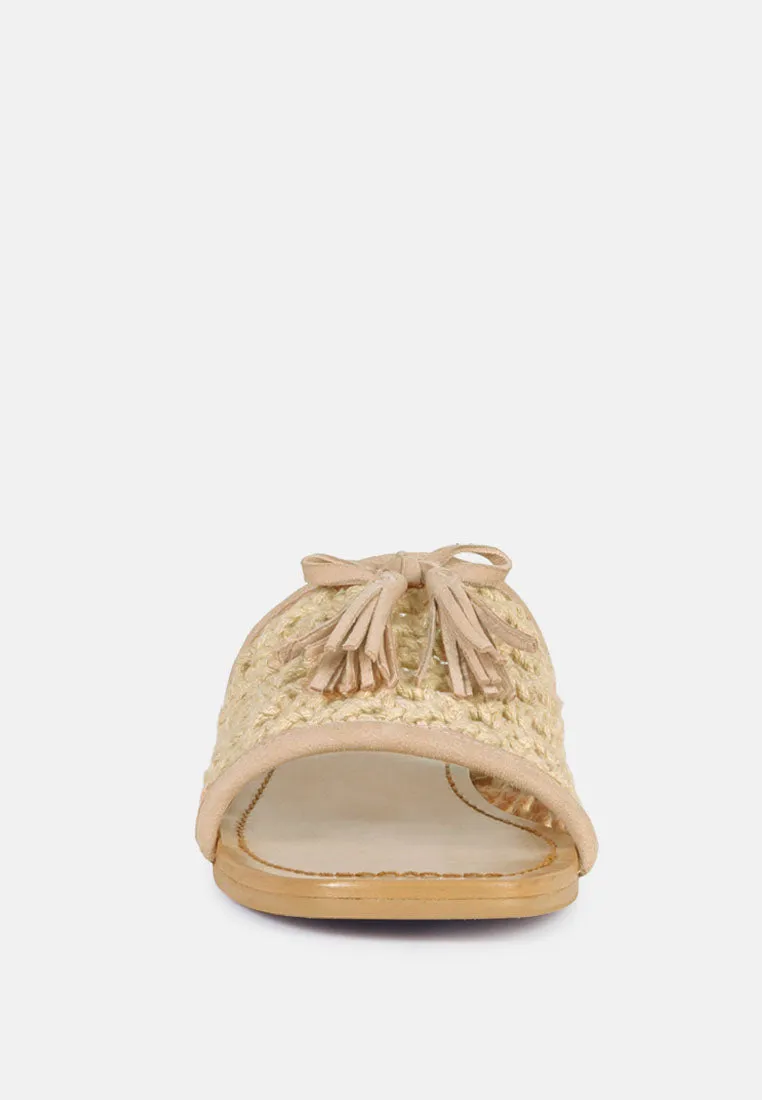 CEDAR Handwoven Natural Latte Tassel Flats