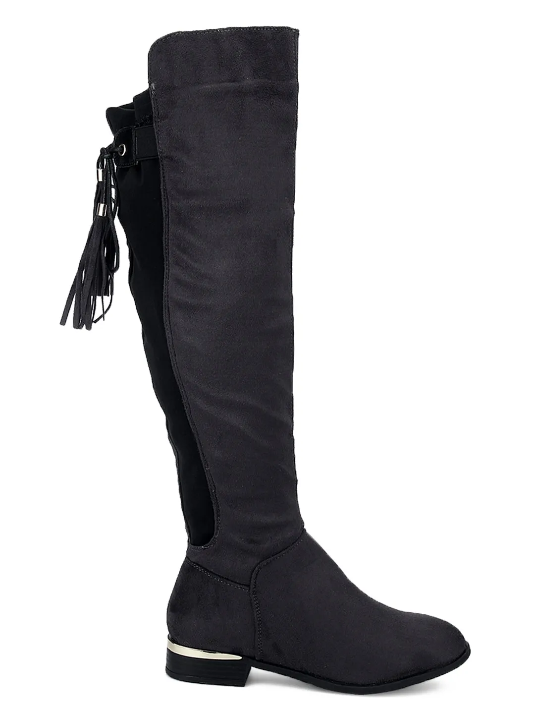 Charcoal Microfibre Flat Long Boots