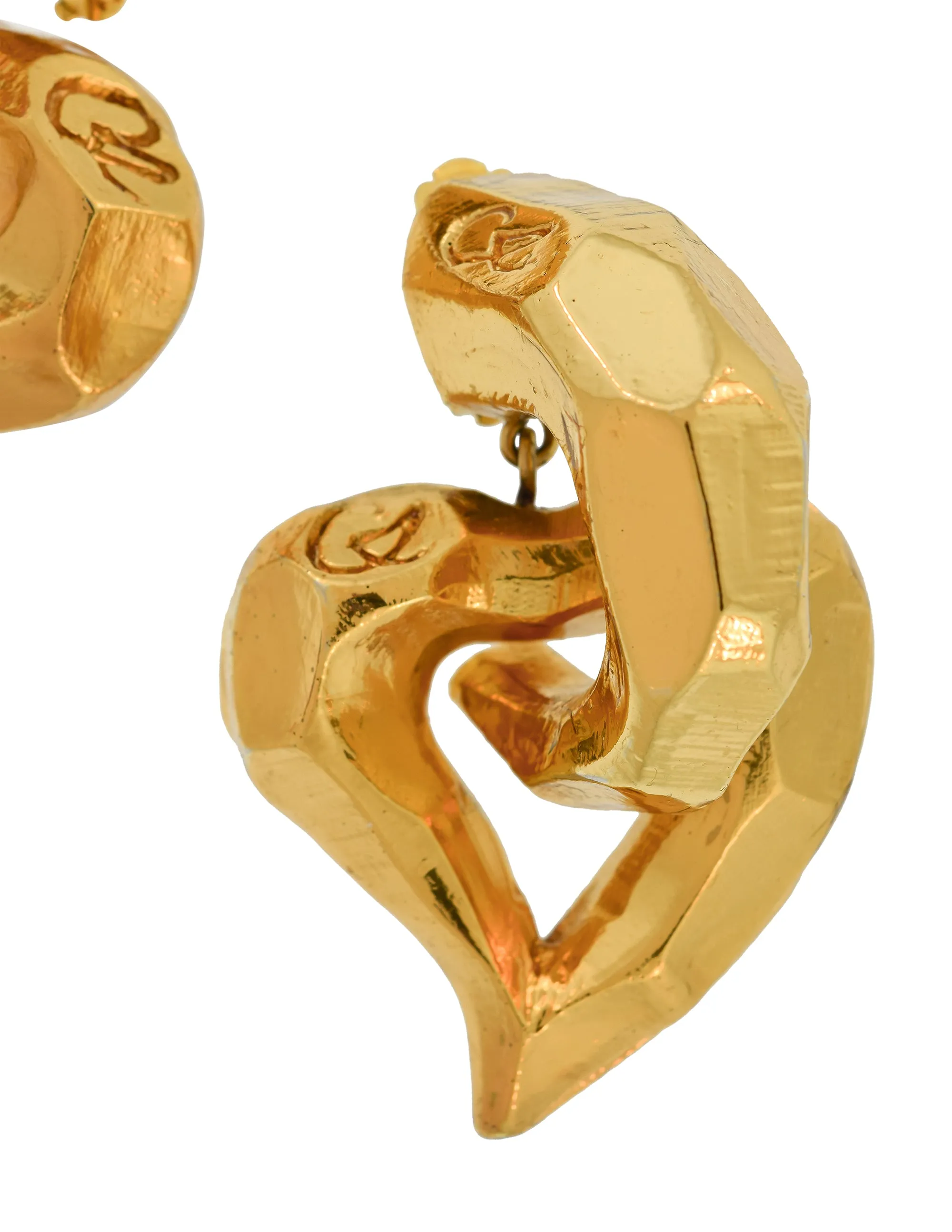 Christian Lacroix Vintage Massive Oversized Gold Heart Dangle Earrings