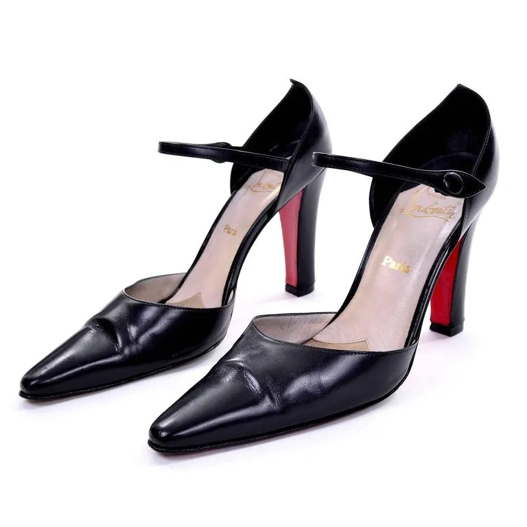 Christian Louboutin Mulano Vintage Black Leather Pumps w/ Red Soles Size 7