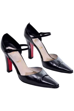 Christian Louboutin Mulano Vintage Black Leather Pumps w/ Red Soles Size 7