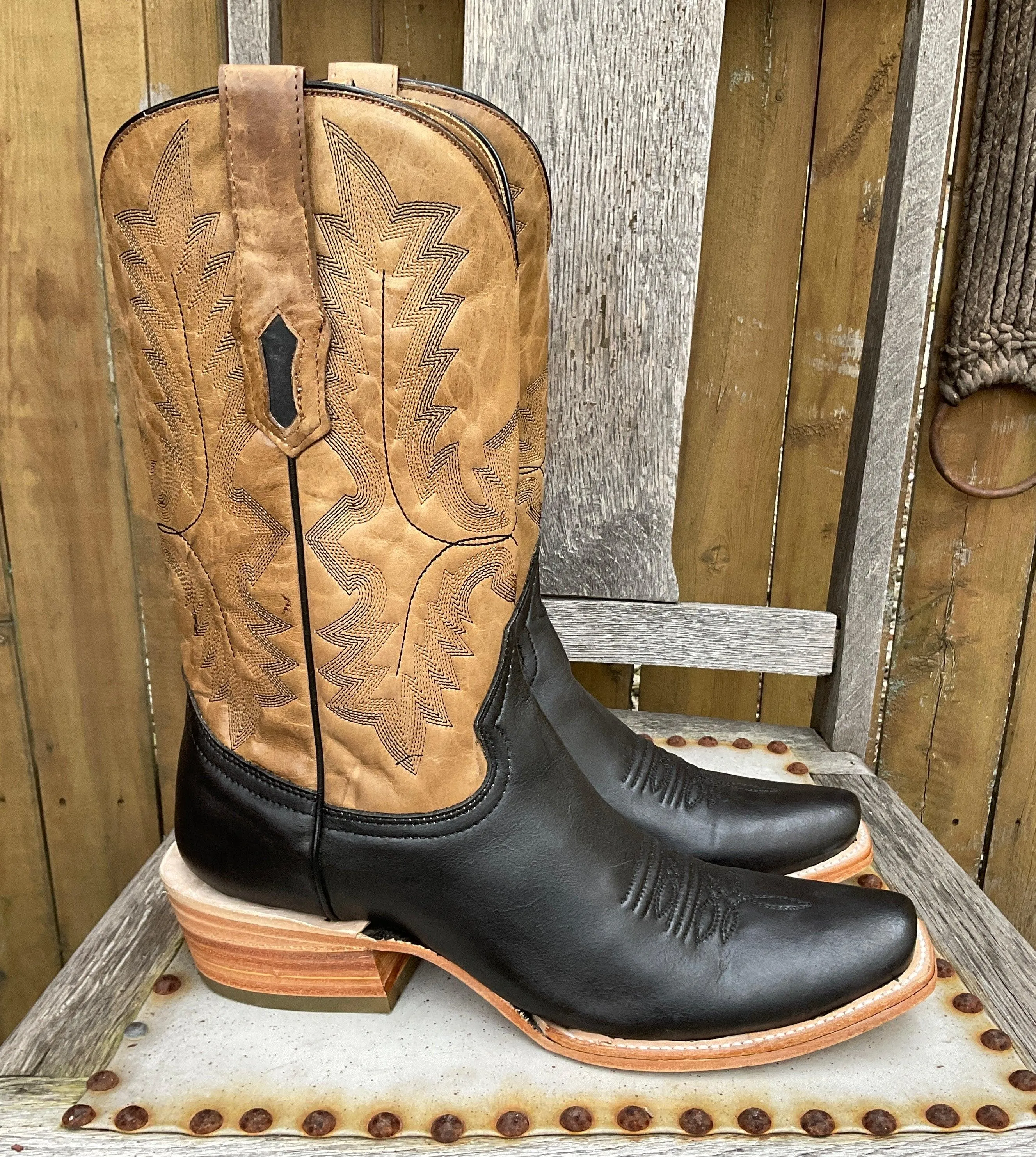 Corral Men's Black & Beige Narrow Square Toe Cowboy Boots A4230