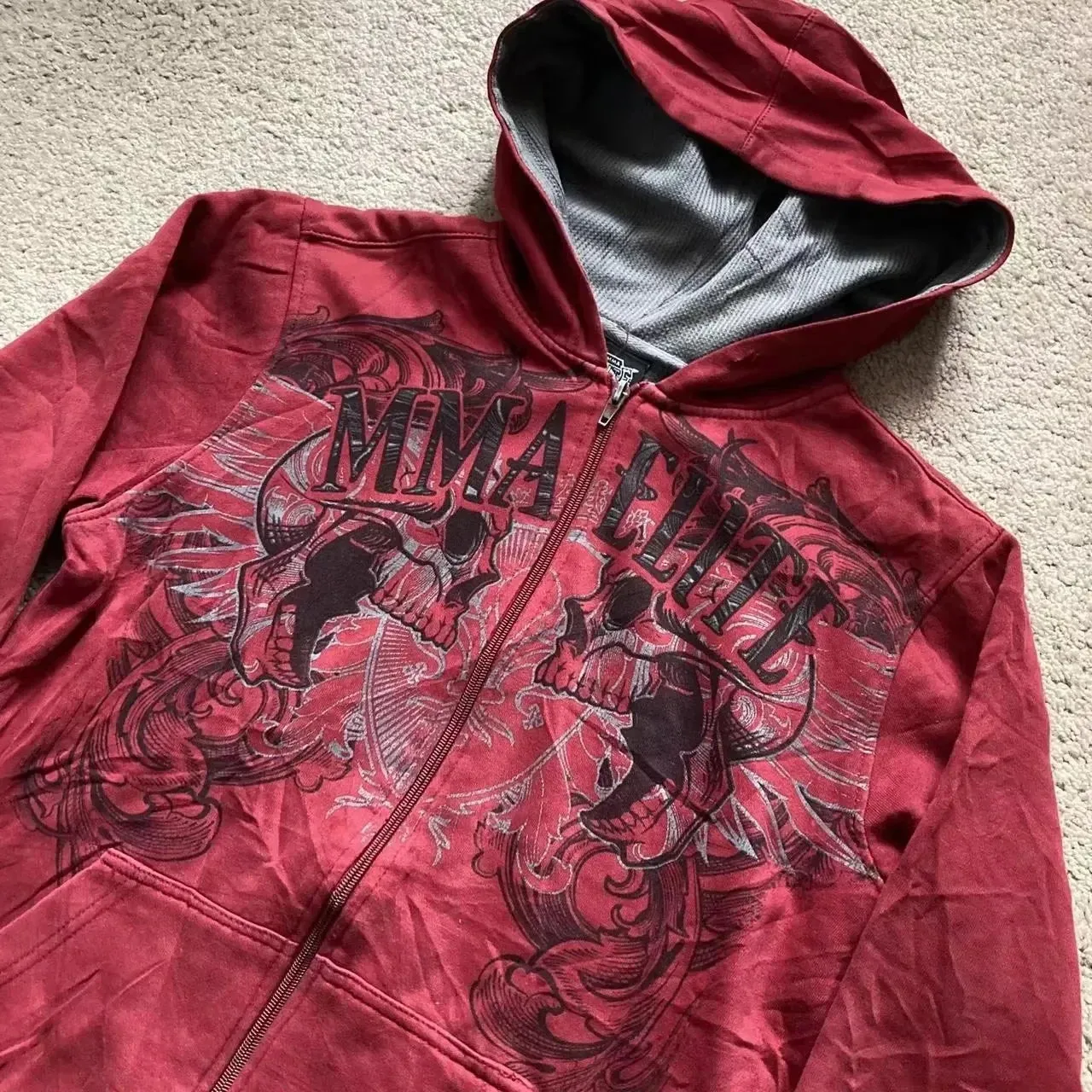 Cotton Red Couple Zipper Hoodies Vintage Elite Full Zip Hoodie Sweatshirt Size Skull Snake Red Y2K Sweatshirts