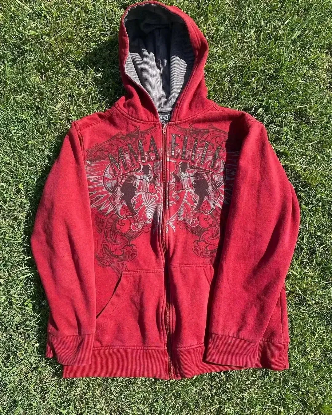 Cotton Red Couple Zipper Hoodies Vintage Elite Full Zip Hoodie Sweatshirt Size Skull Snake Red Y2K Sweatshirts