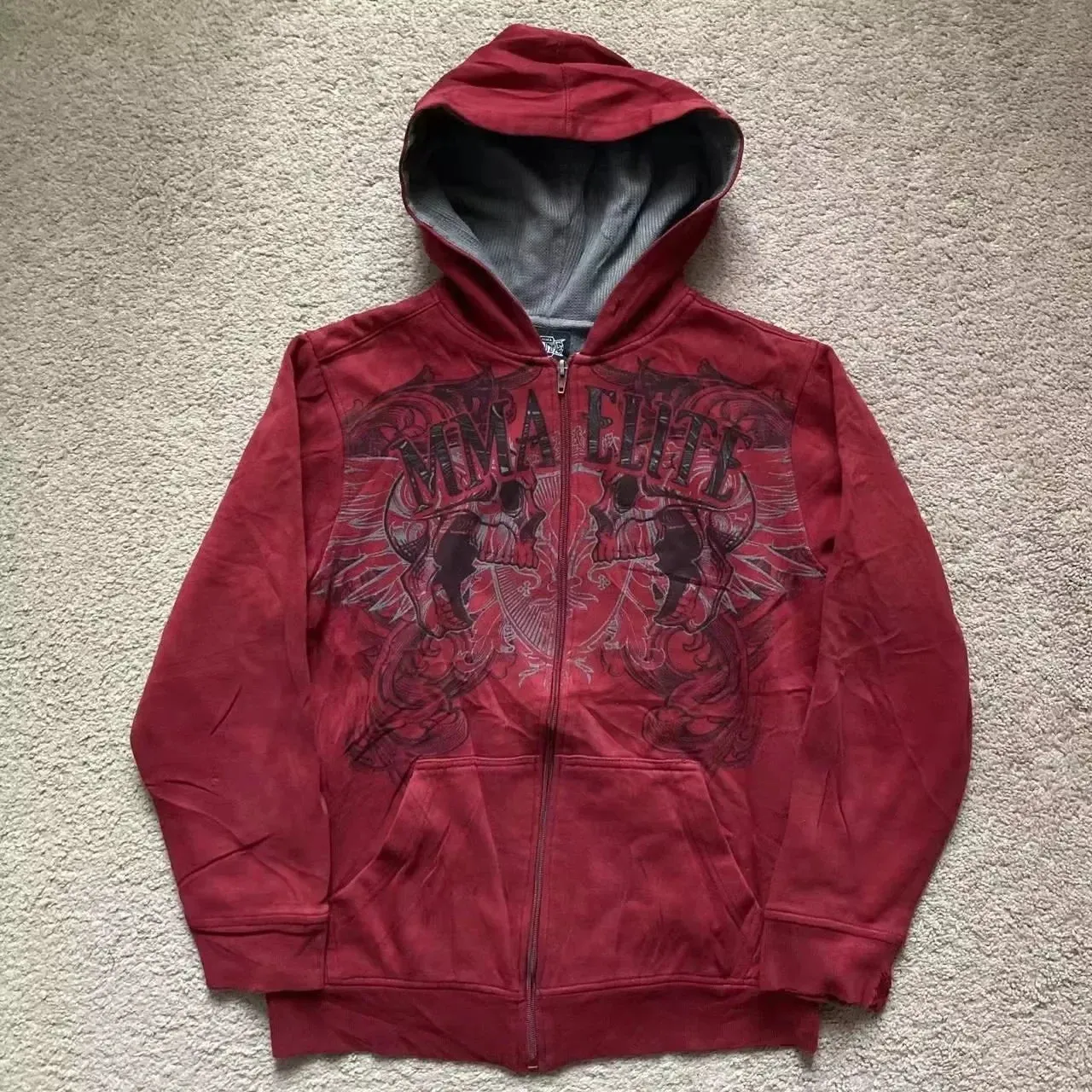 Cotton Red Couple Zipper Hoodies Vintage Elite Full Zip Hoodie Sweatshirt Size Skull Snake Red Y2K Sweatshirts