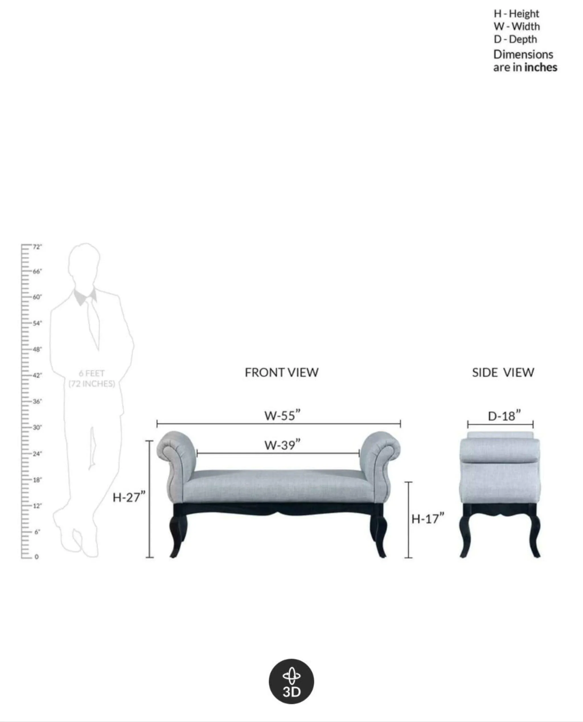 Couch Luxury Upholstered Bench Polyester (Teak Wood)