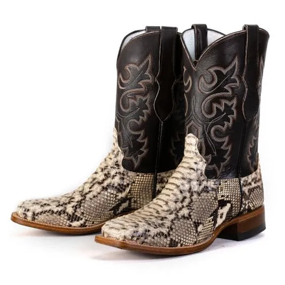 Cowtown Men's Natural Python Back Cut Square Toe Boots Q818