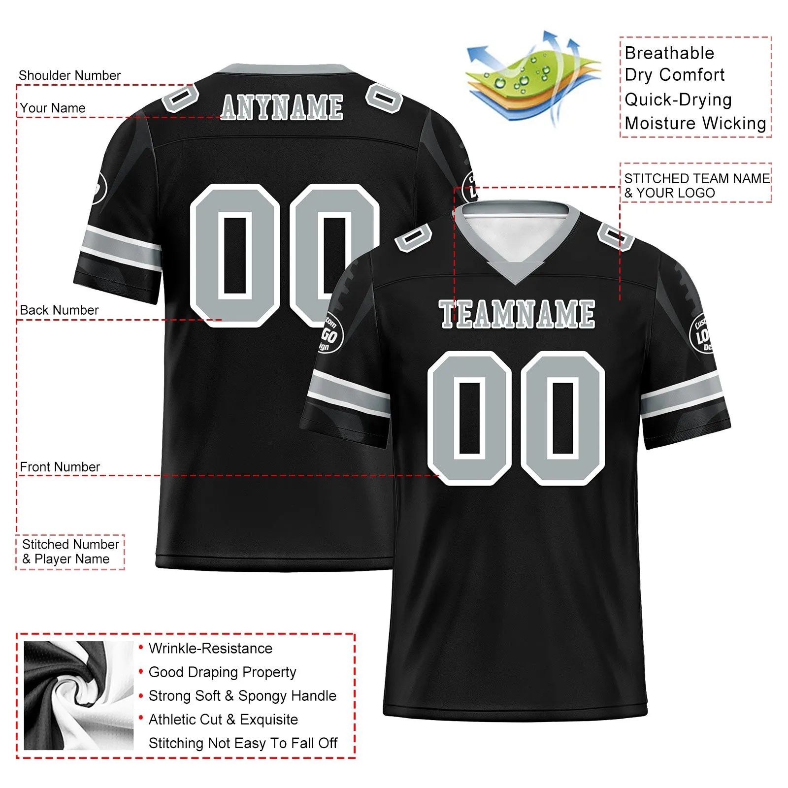 Custom Black Las Vegas Football Jersey and Sports Shoes Combo Offer Personalized Combo ZH-D025008-23