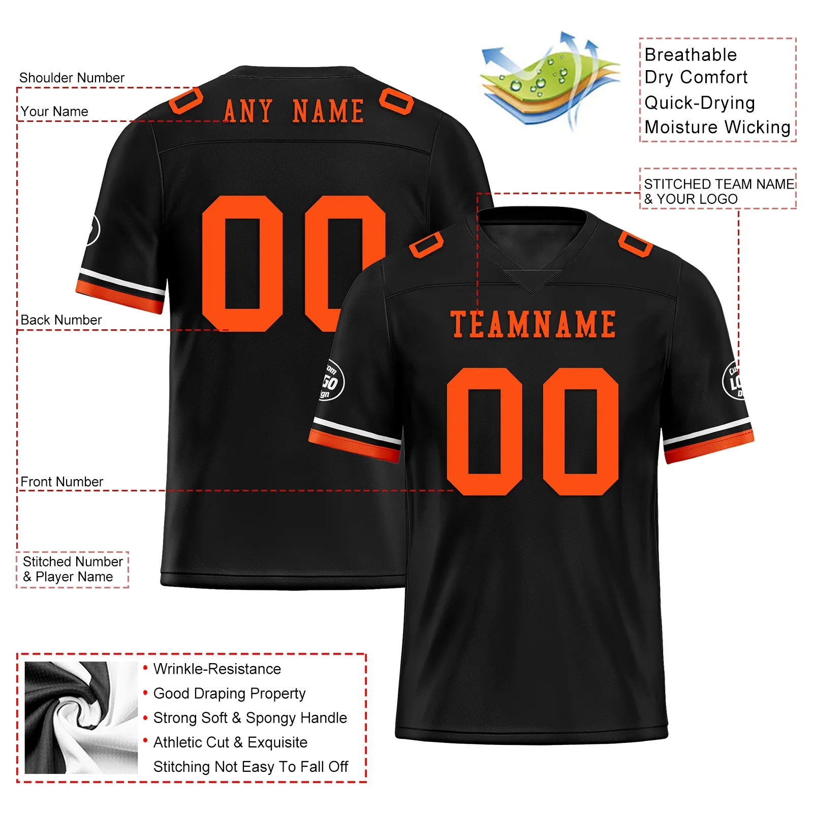 Custom Black Orange Cincinnati Football Jersey and Firesoul Sports Shoes Combo Offer Personalized Combo ZH-D020273-6