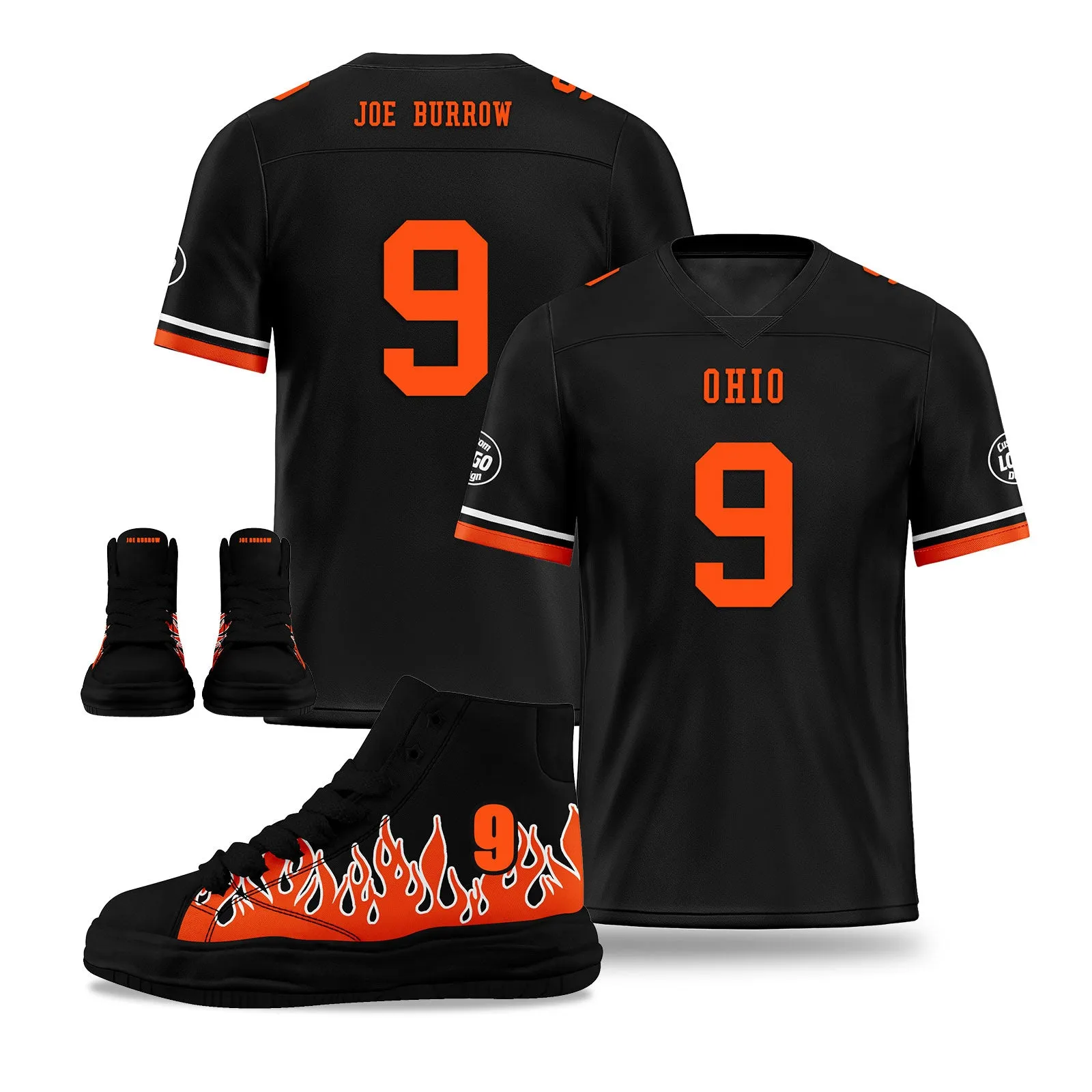 Custom Black Orange Cincinnati Football Jersey and Firesoul Sports Shoes Combo Offer Personalized Combo ZH-D020273-6