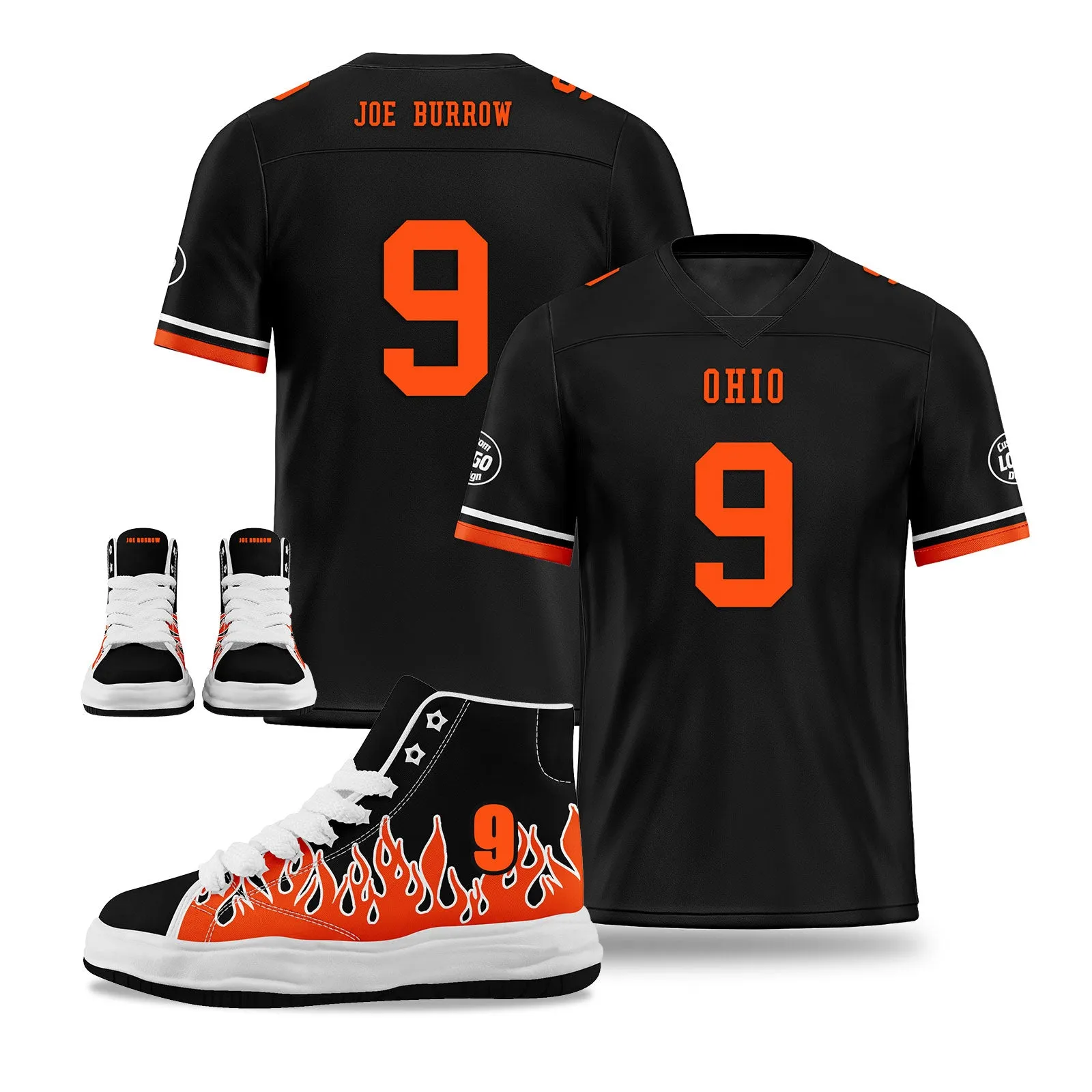 Custom Black Orange Cincinnati Football Jersey and Firesoul Sports Shoes Combo Offer Personalized Combo ZH-D020273-6