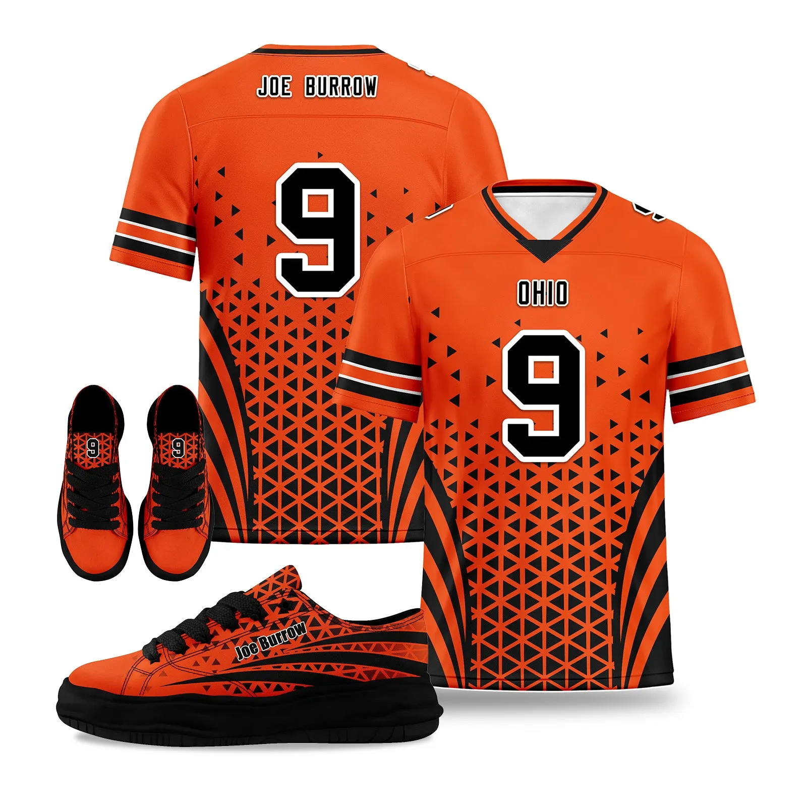 Custom Black Orange Ohio Football Jersey and Sports Shoes Combo Offer Personalized Combo ZH-D023031-6