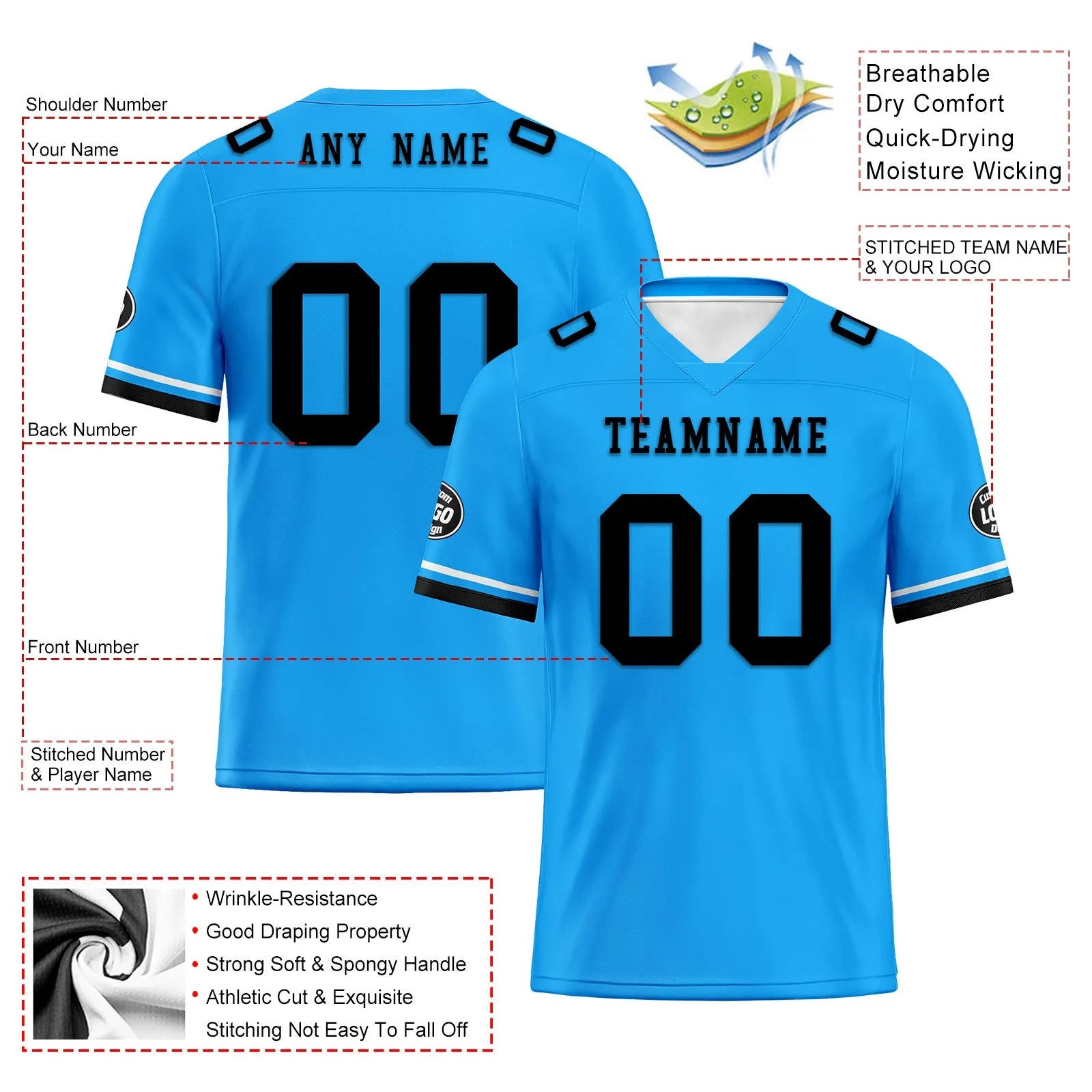 Custom Blue Black Carolina Football Jersey and Firesoul Sports Shoes Combo Offer Personalized Combo ZH-D020273-5