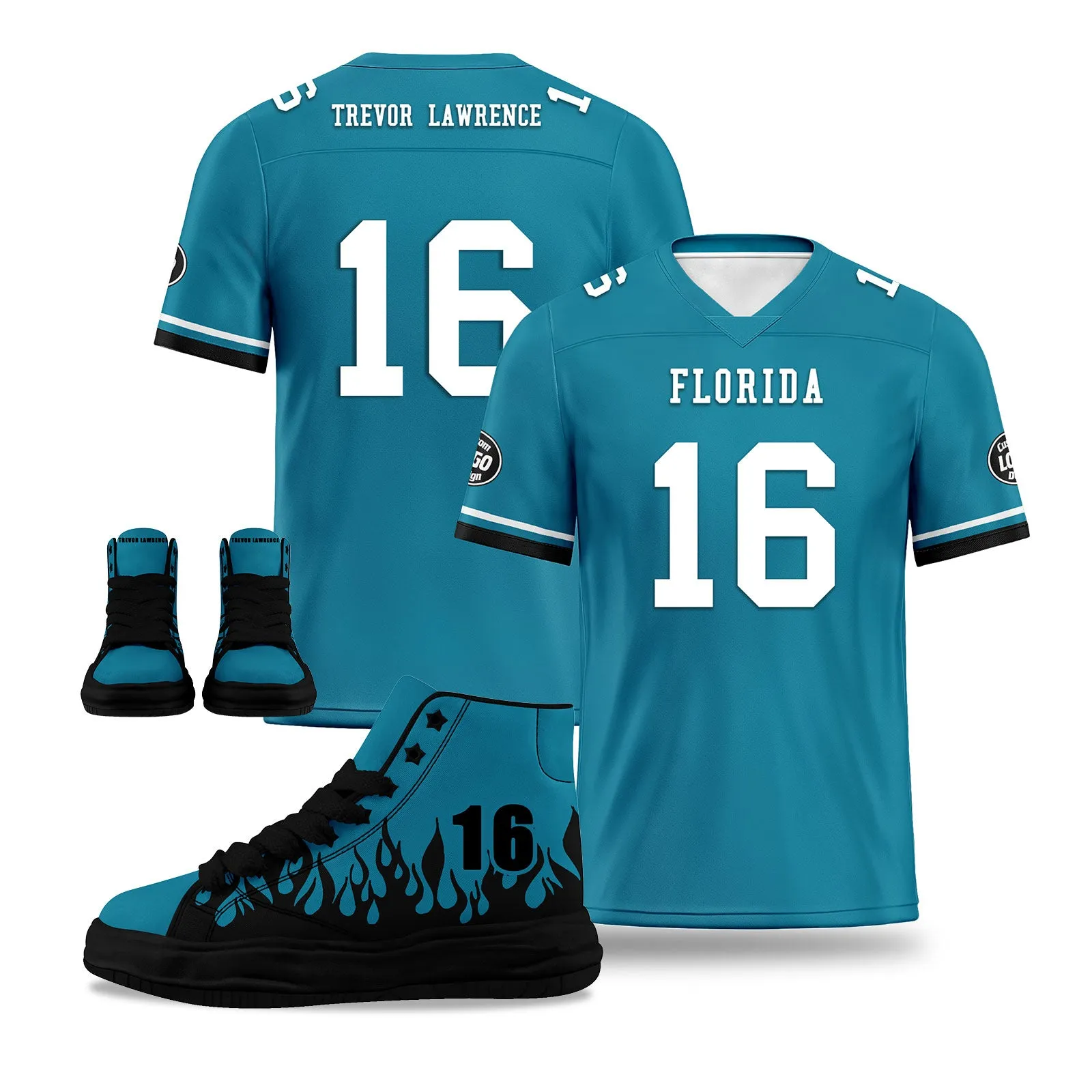 Custom Blue Black Jacksonville Football Jersey and Firesoul Sports Shoes Combo Offer Personalized Combo ZH-D020273-16