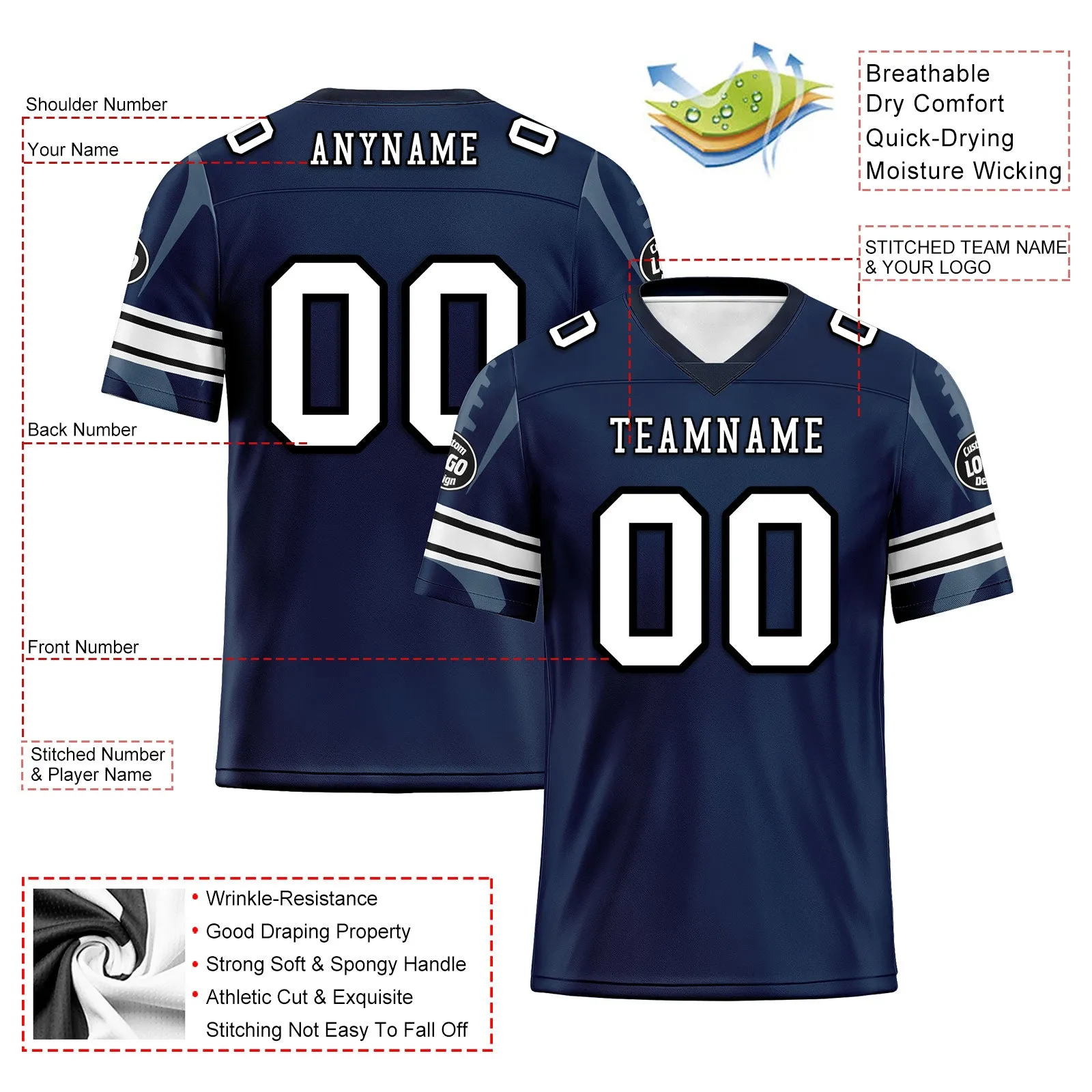 Custom Blue Dallas Football Jersey and Sports Shoes Combo Offer Personalized Combo ZH-D025008-8